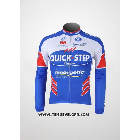2011 Maillot Ciclismo Quick Step Floor Blanc et Azur Manches Longues et Cuissard